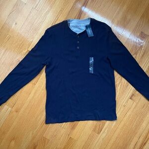 Club Room Navy Long-Sleeve Henley with Contrast Collar